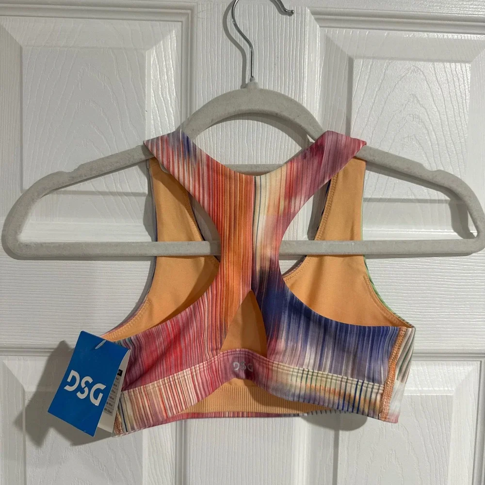 DSG Girls Momentum Sports Bra Prismatic Reflection Multi Color Striped Sz S NWT